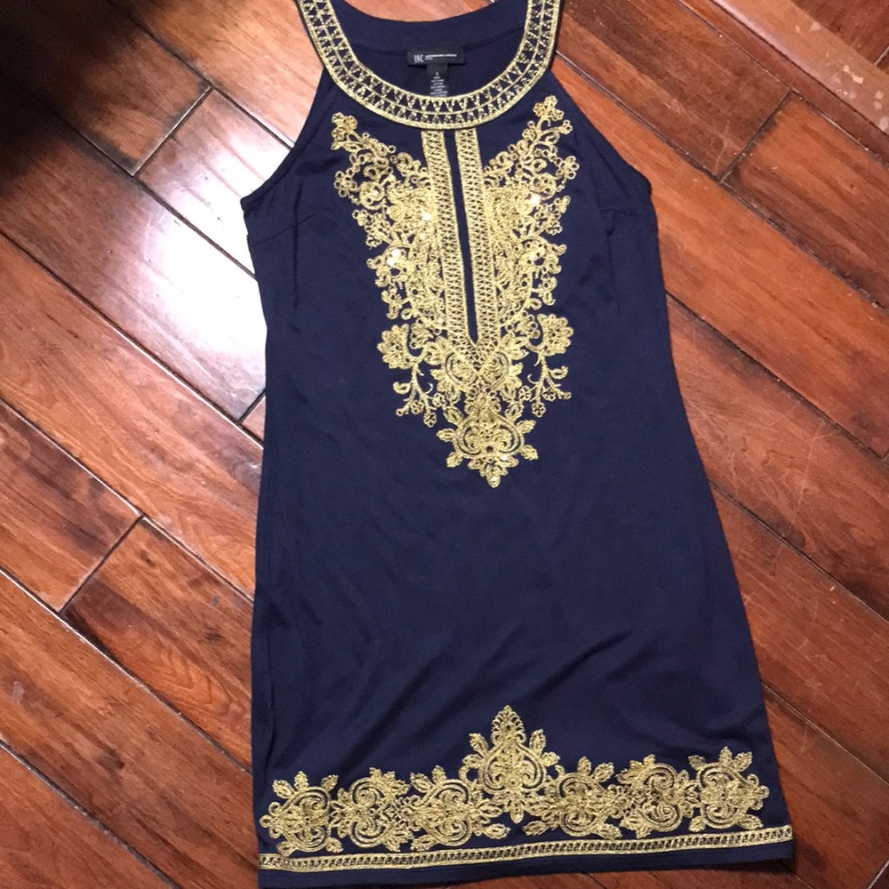 Inc International Concepts Dress with Gold Metallic Lace/Sequins Woman’s Small